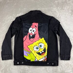 Spongebob Squarepants Denim Trucker Jacket Mens Large Black Nickelodeon Patrick